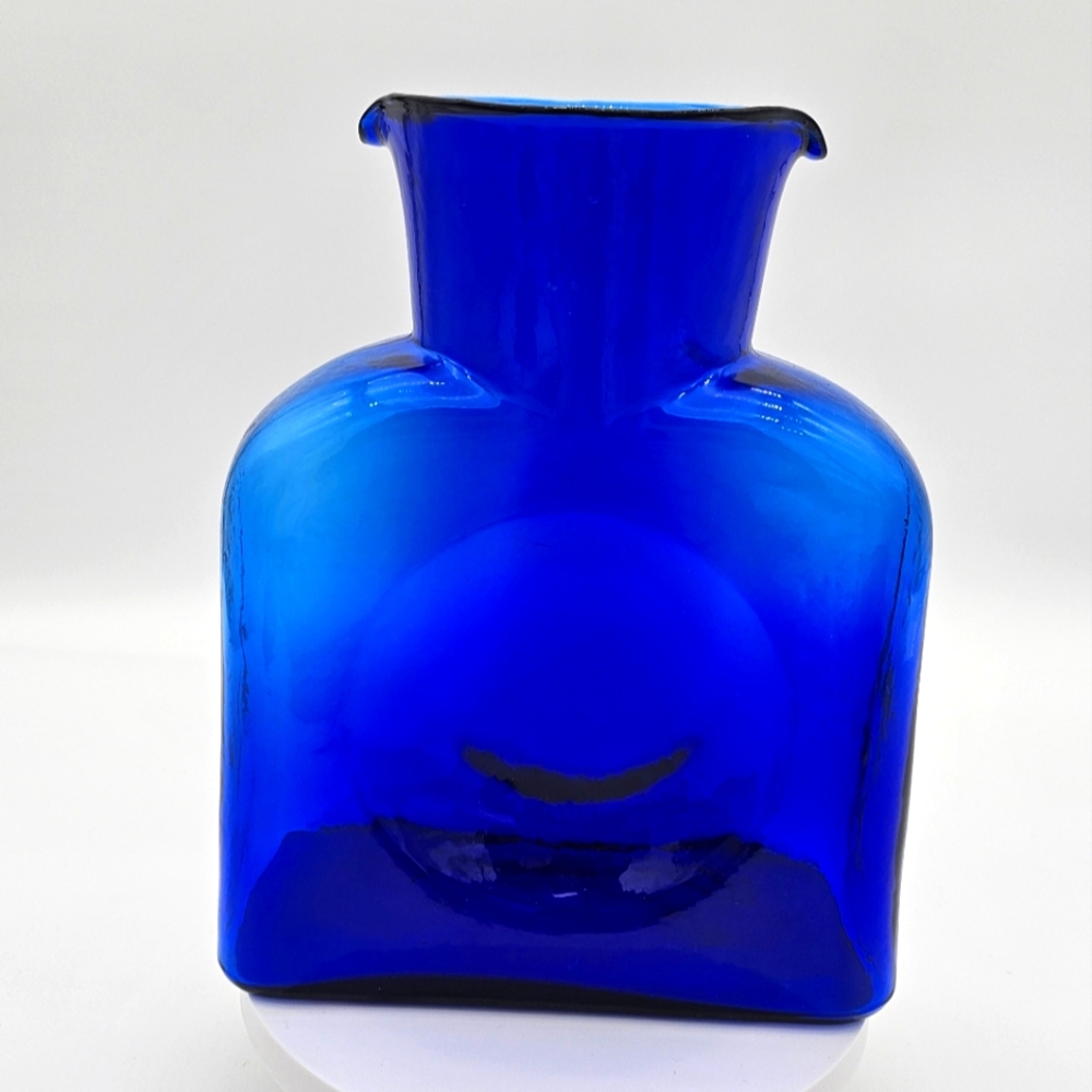Vintage Blenko 384 Cobalt Blue Double Spout Water Bottle-Small Bubbles See Pics